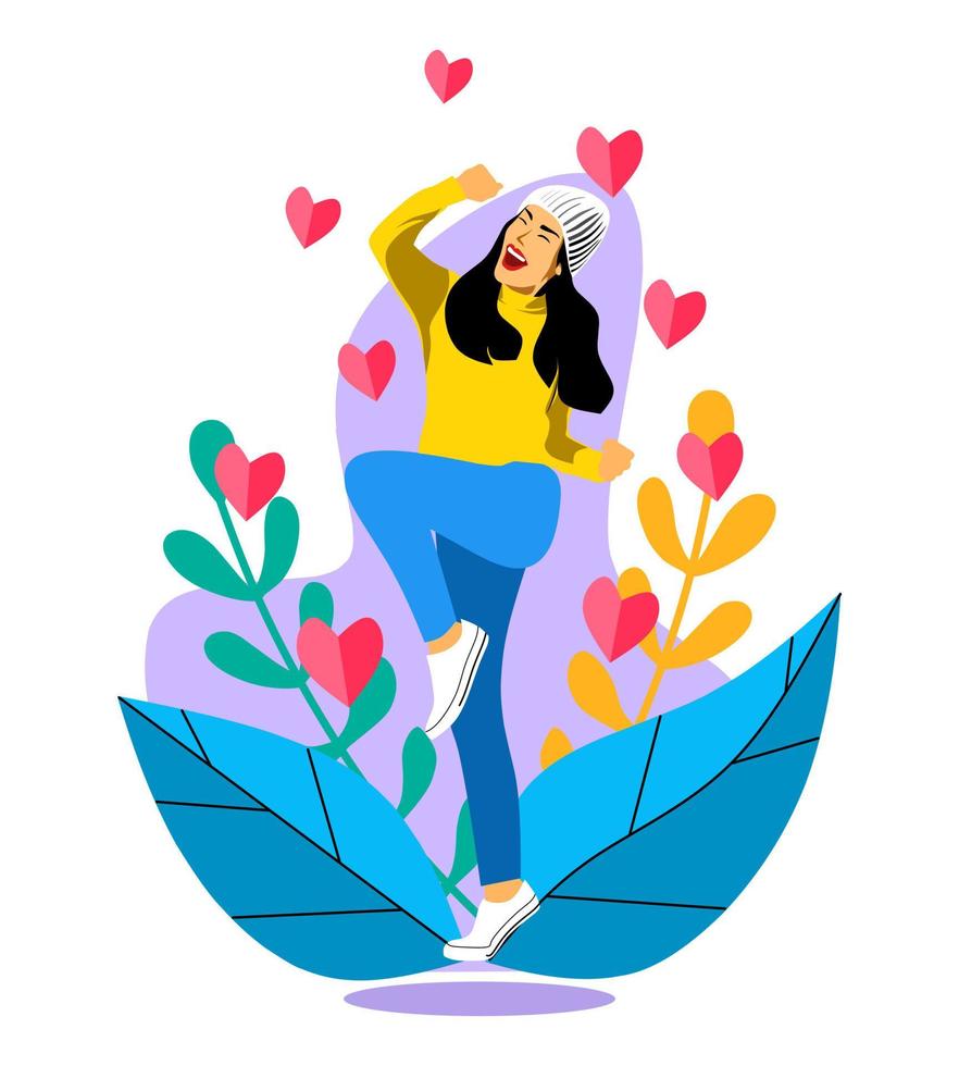 Flat design vector of a woman with a happy expression