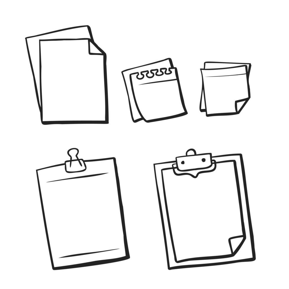 Vector illustration of blank paper document and notepad in hand drawn style. Suitable for education banner material, information frame, and stationary element.