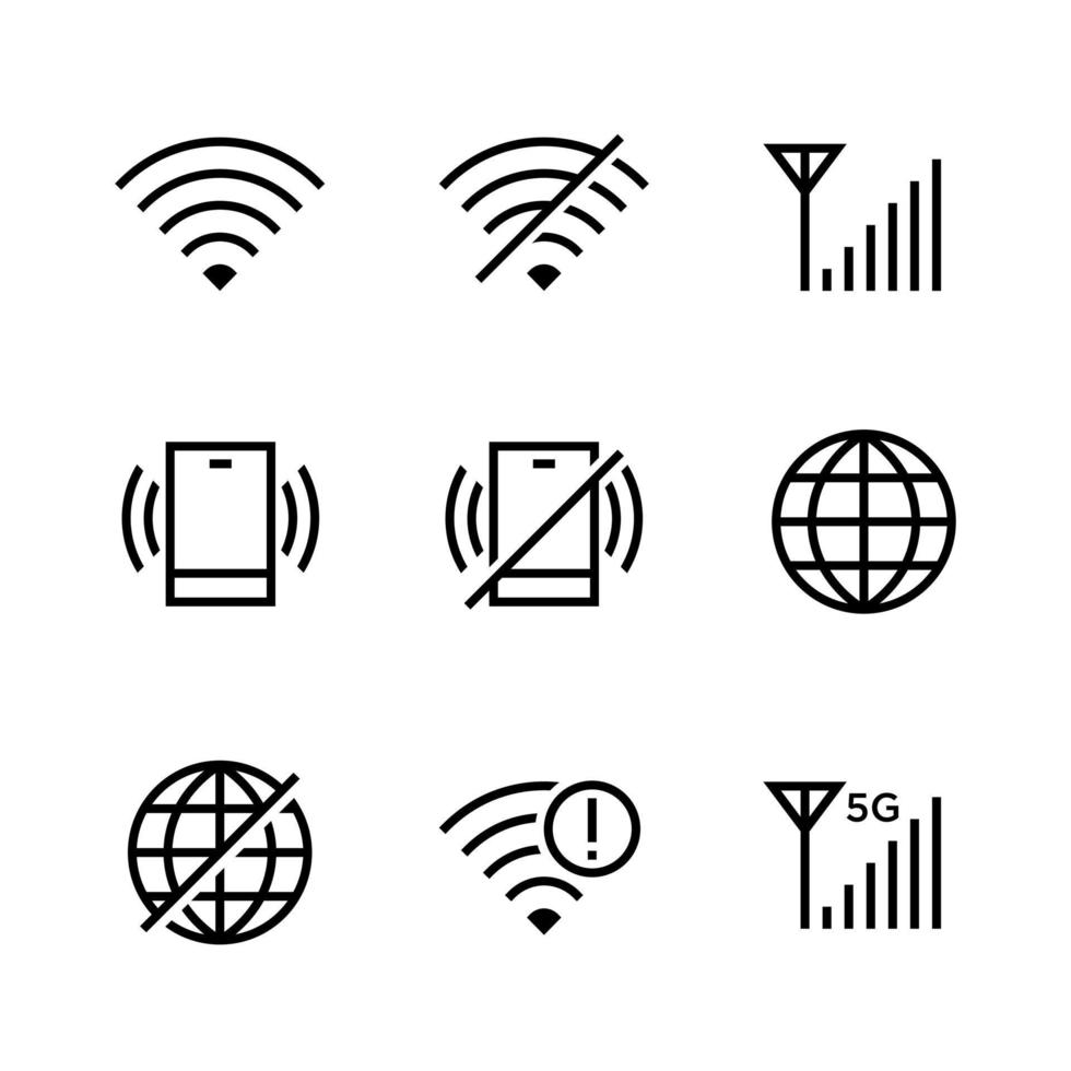 Outlined icon set of cellular phone signal indicator. Suitable for design element of smartphone app, internet connection, and network signal symbol information. vector