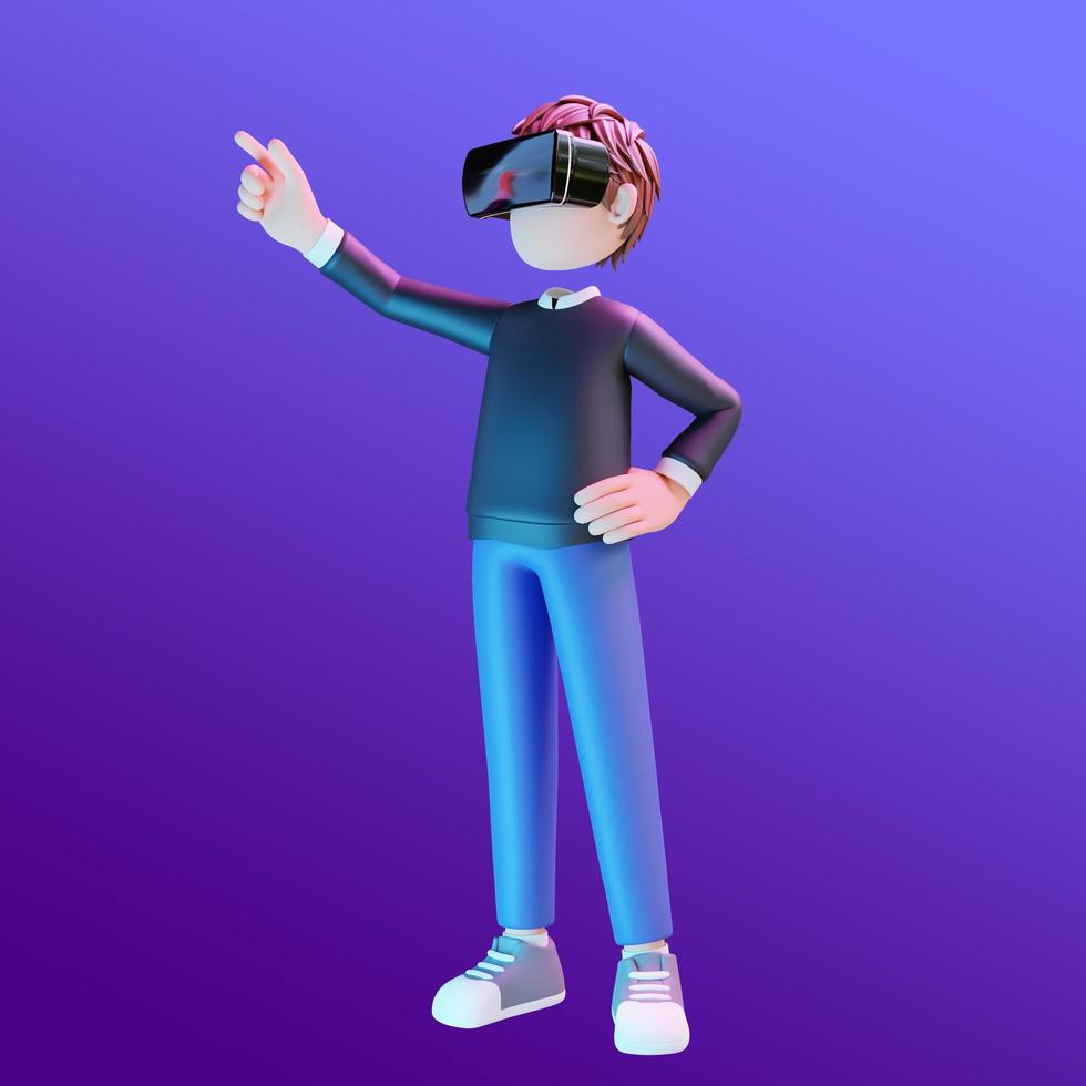 cute boy wearing vr glasses  with gradient background photo