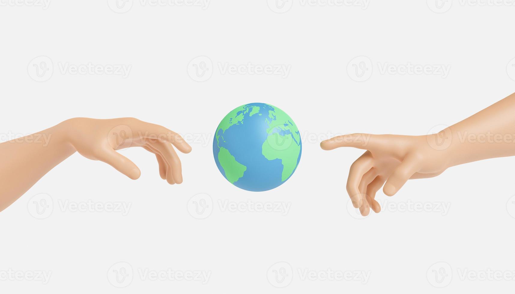 Hands reaching to planet Earth photo