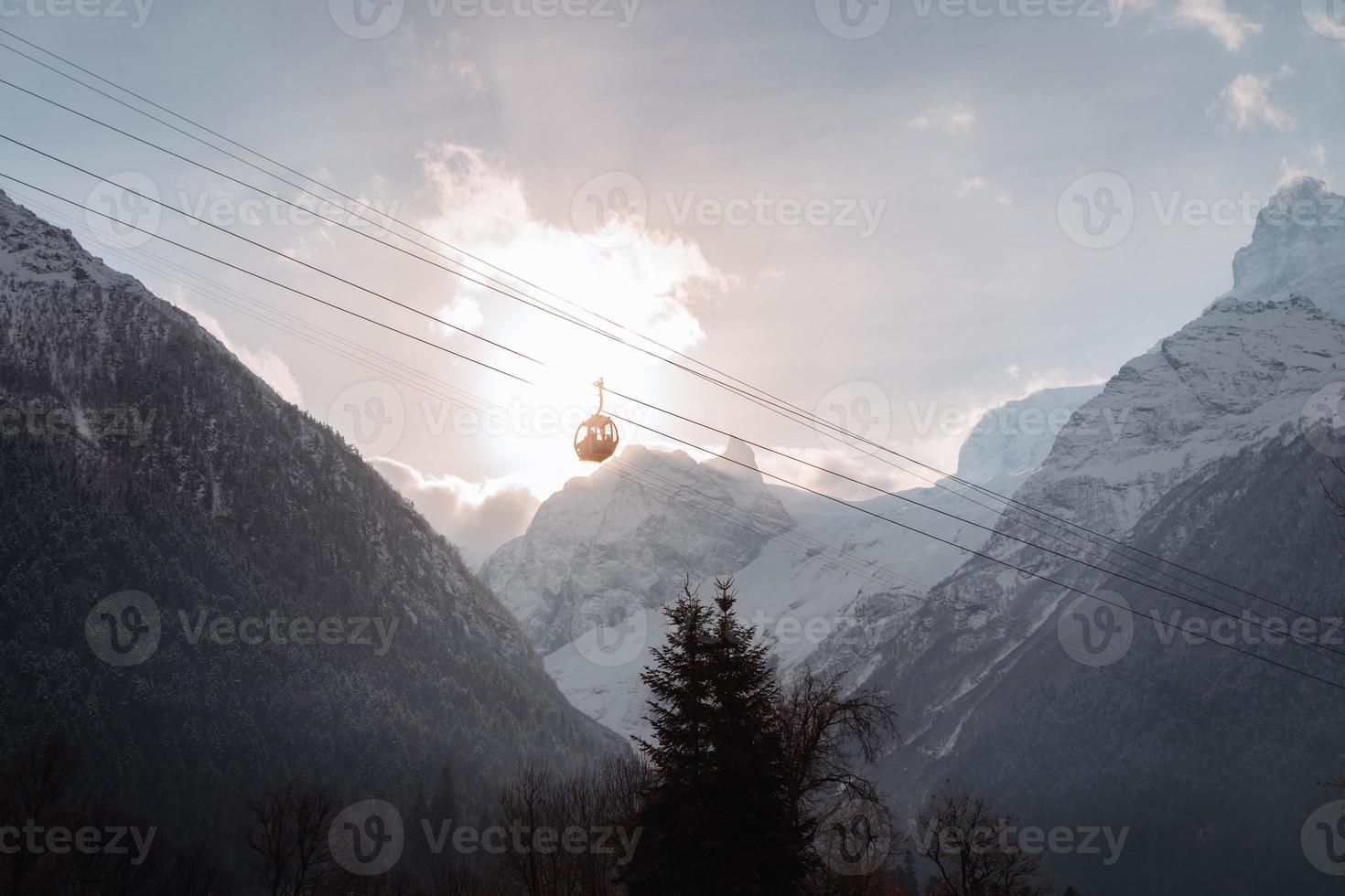 Cable car in Dombay Caucasus Mountains photo