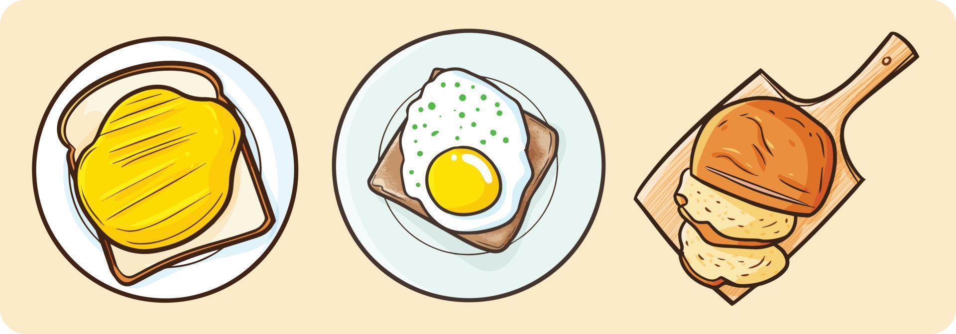 conjunto de ilustraciones de pan de desayuno vector