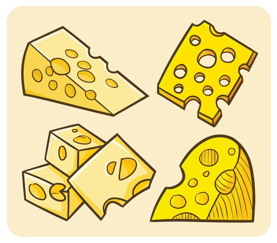 Fresh pieces of cheese illustration set vector