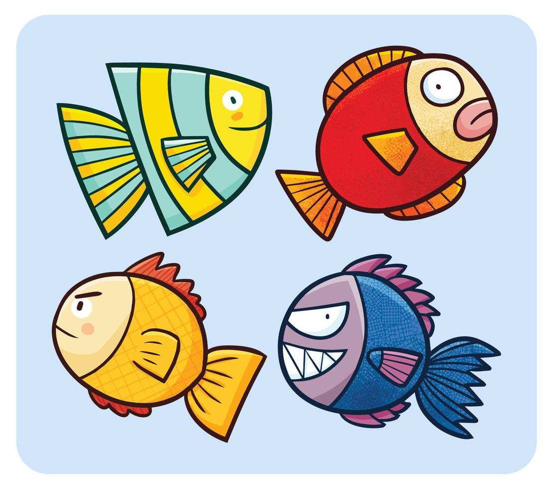 colección de dibujos animados de peces de colores vector
