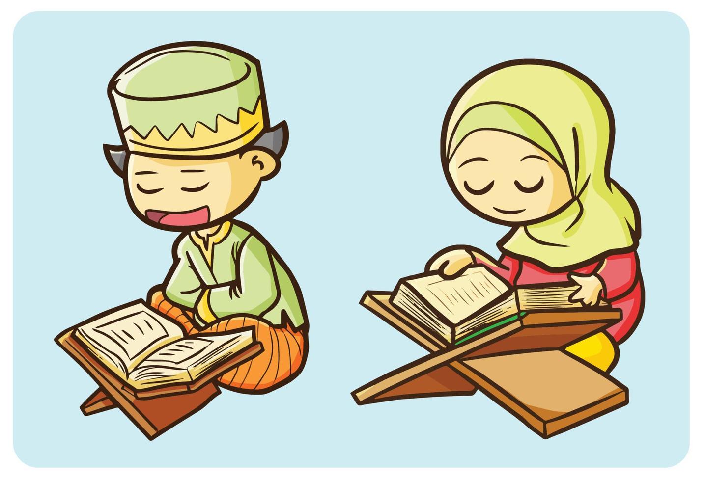 Muslim boy and girl recite Quran vector