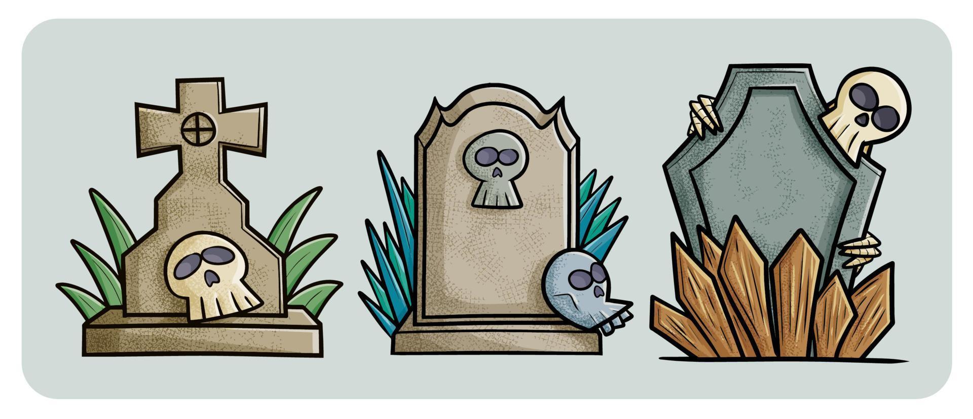 Tombstones with skull on them vector