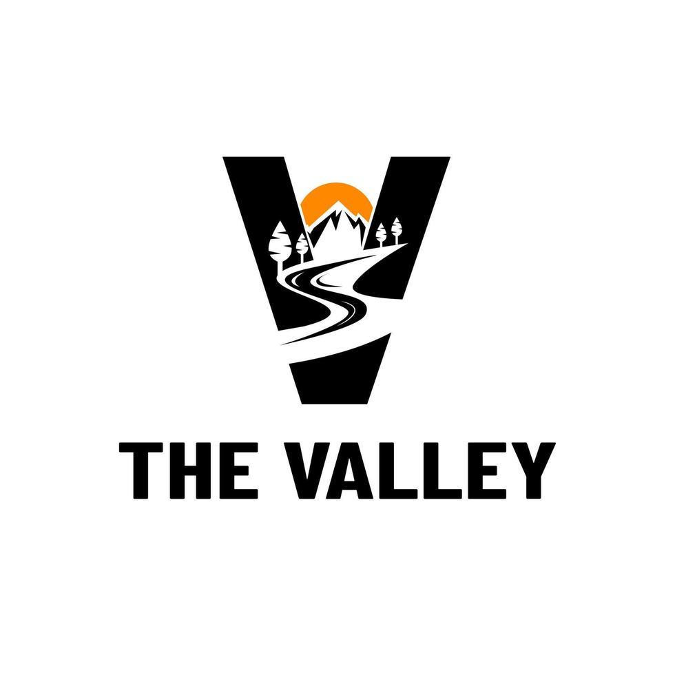 Valley Logo River V Letter Monogram and Vector Nature Graphic Design Template