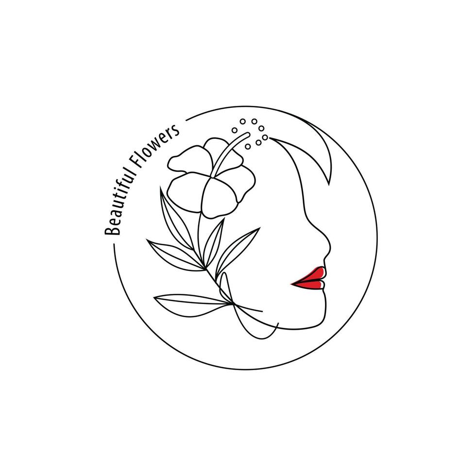 Vector abstract illustration logo and brand design template in trendy linear minimal style, emblem for beauty and cosmetic studio - portrait of woman, face of beautiful woman