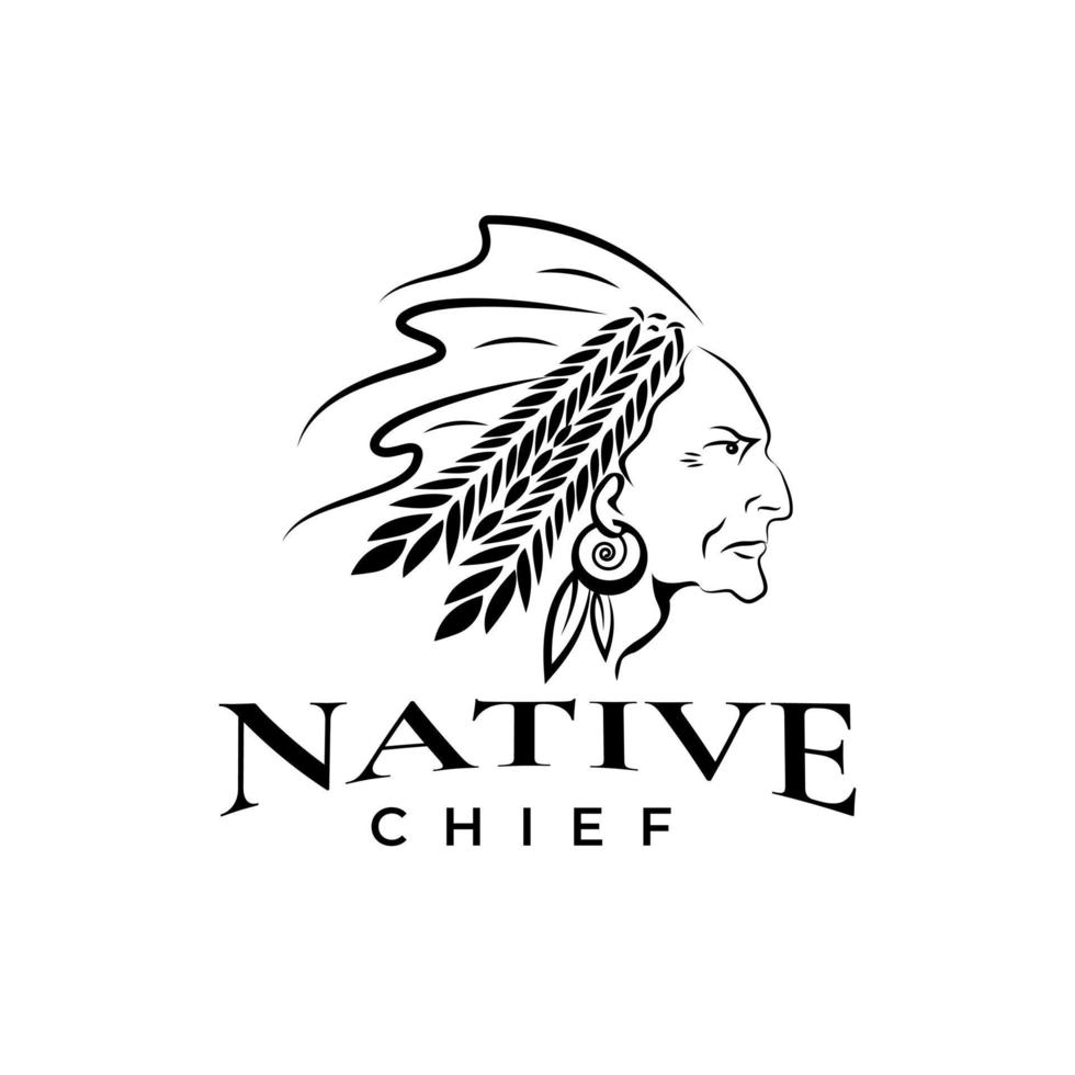 Logo illustration Native American Indian tribal chief profile, design template, symbol vector