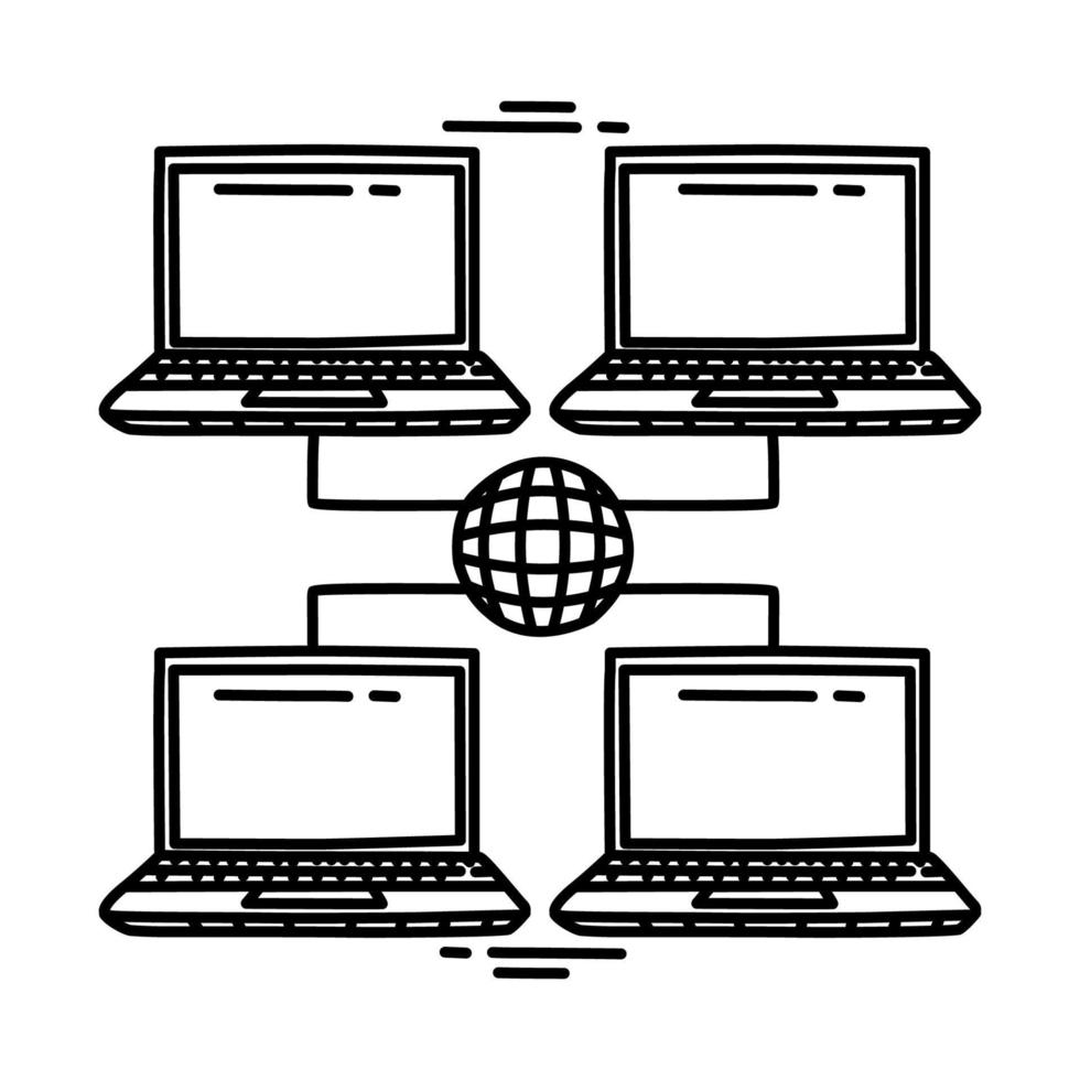 Computer Network Icon. Doodle Hand Drawn or Outline Icon Style. vector