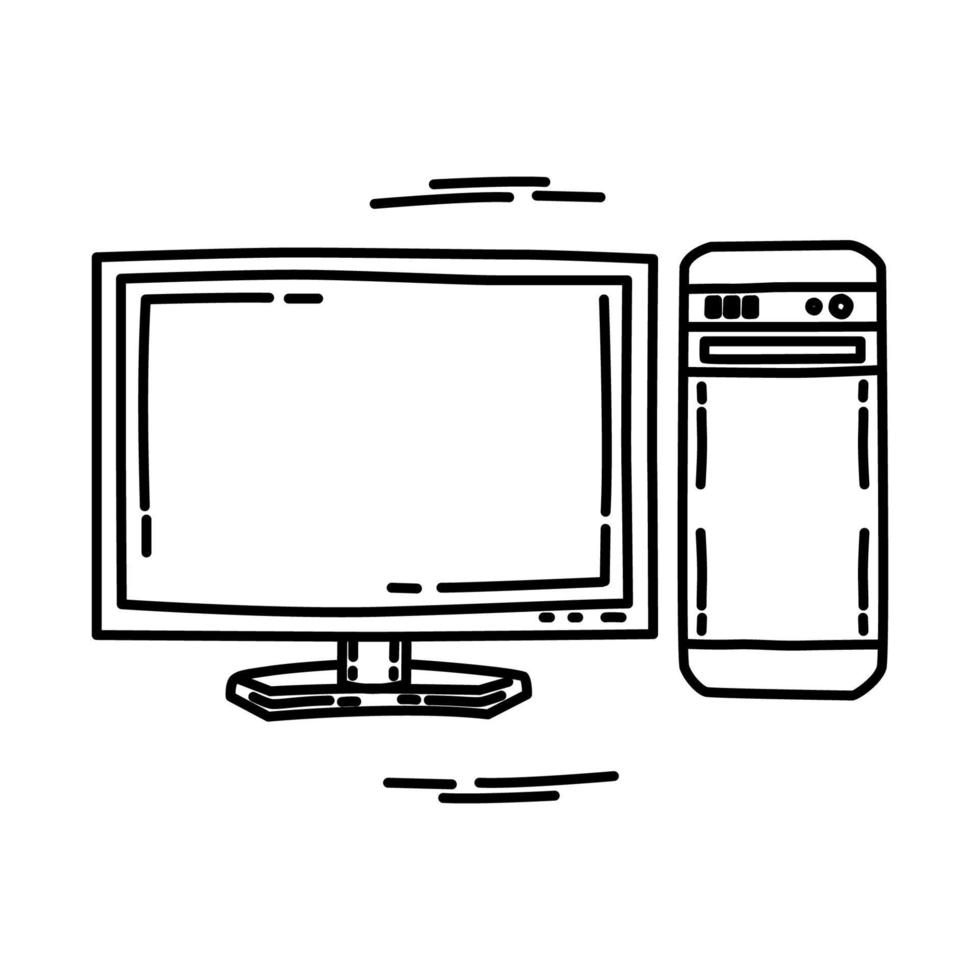 My Computer Icon. Doodle Hand Drawn or Outline Icon Style. vector