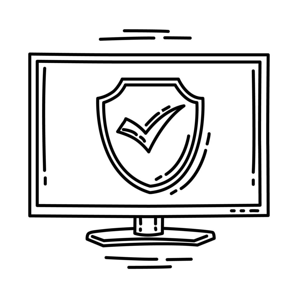 PC Protected Icon. Doodle Hand Drawn or Outline Icon Style. vector