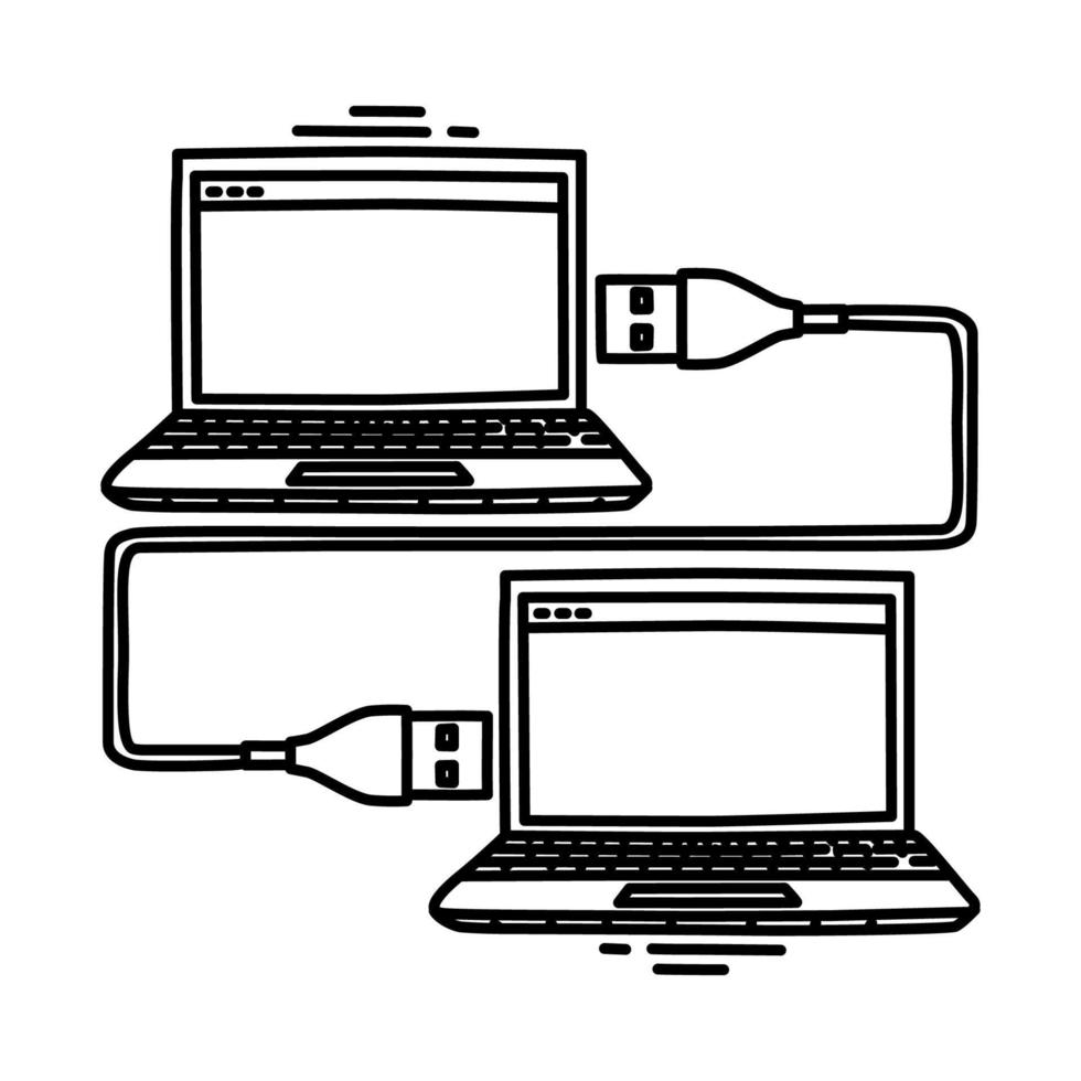 icono de conexión de la computadora. garabato dibujado a mano o estilo de icono de contorno. vector