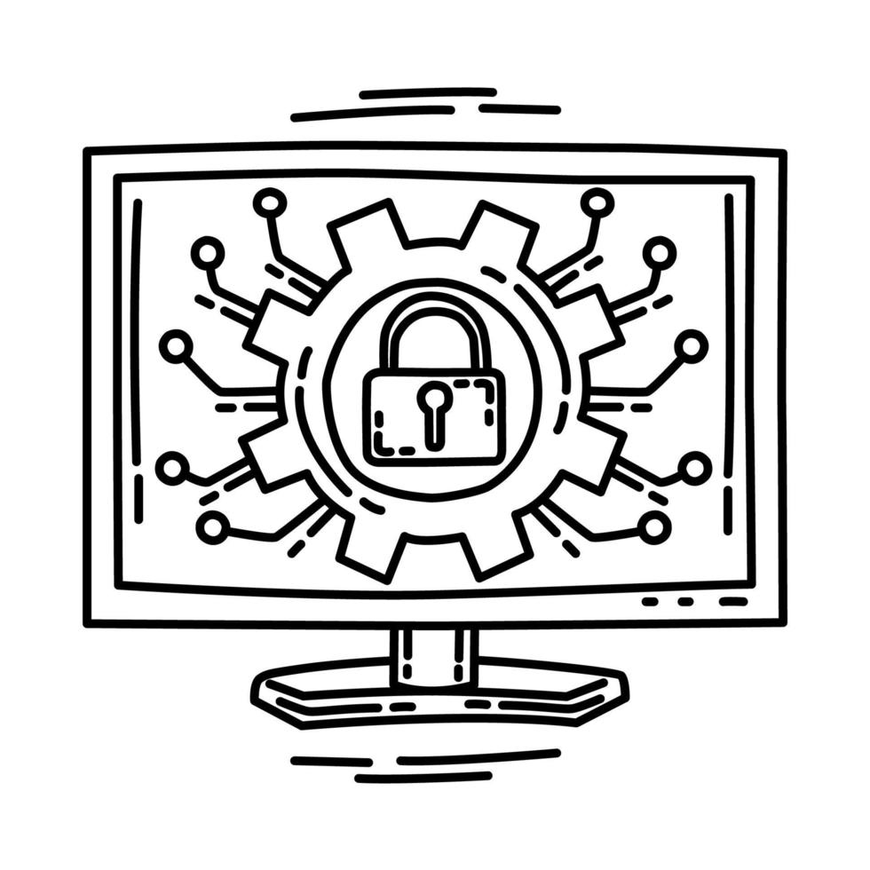 Cyber Security Icon. Doodle Hand Drawn or Outline Icon Style. vector
