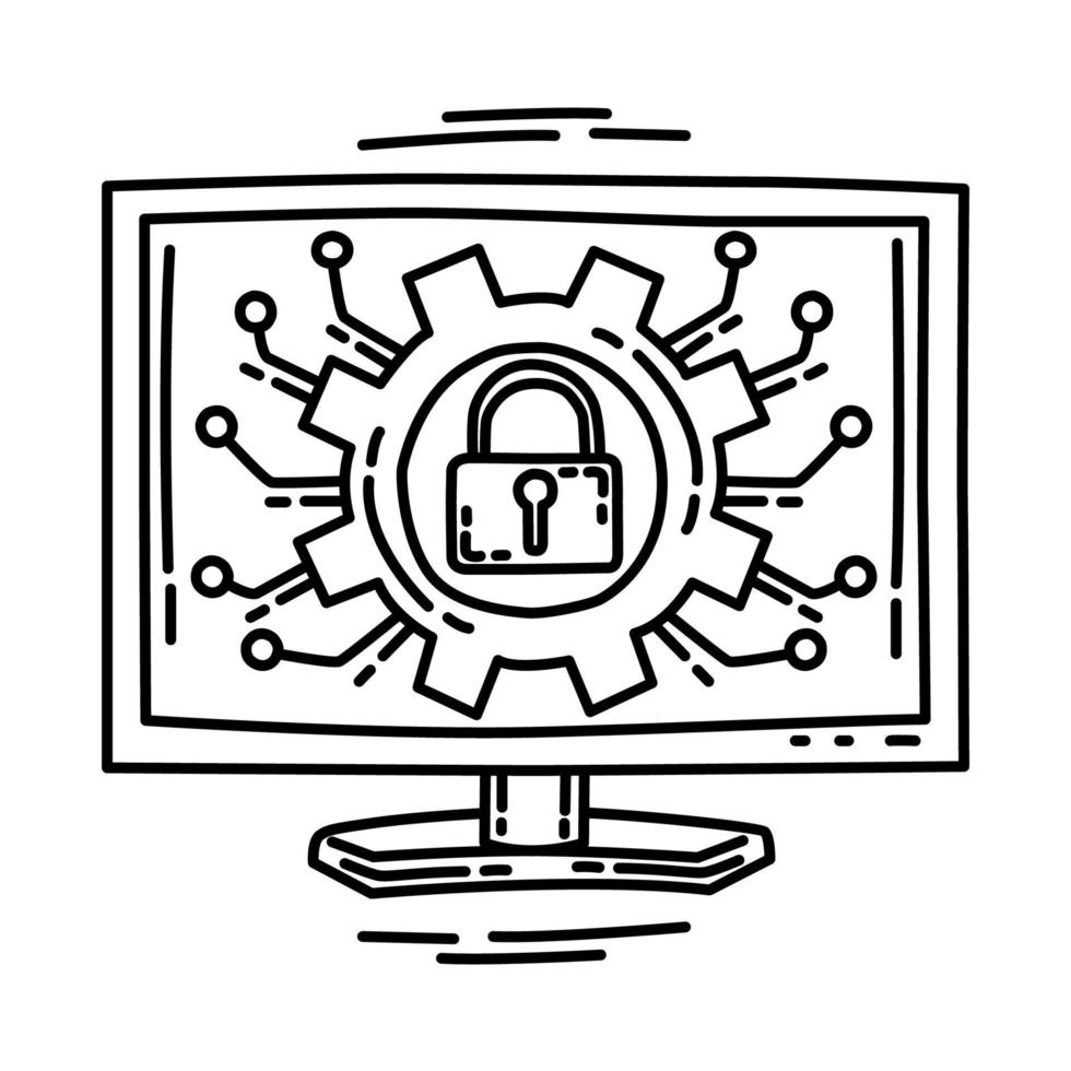 Cyber Security Icon. Doodle Hand Drawn or Outline Icon Style. vector