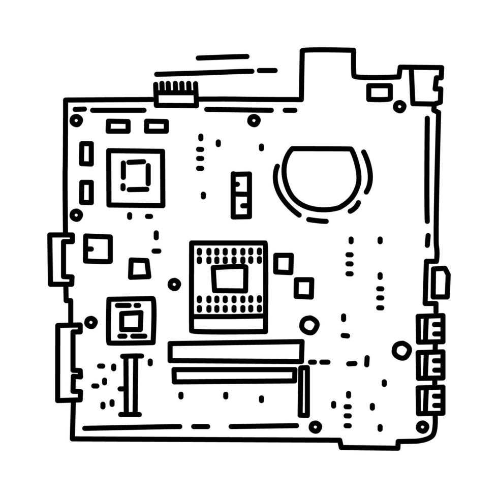icono de la computadora portátil de la placa base. garabato dibujado a mano o estilo de icono de contorno. vector