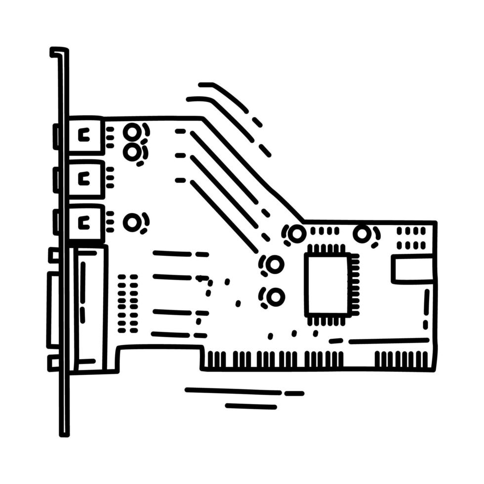 icono de tarjeta de sonido para pc. garabato dibujado a mano o estilo de icono de contorno. vector