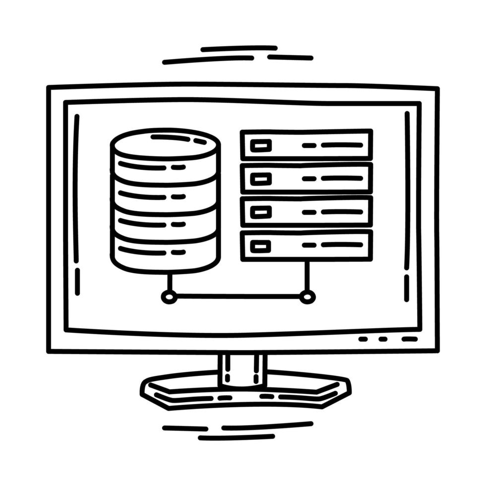 Database Computer Icon. Doodle Hand Drawn or Outline Icon Style. vector