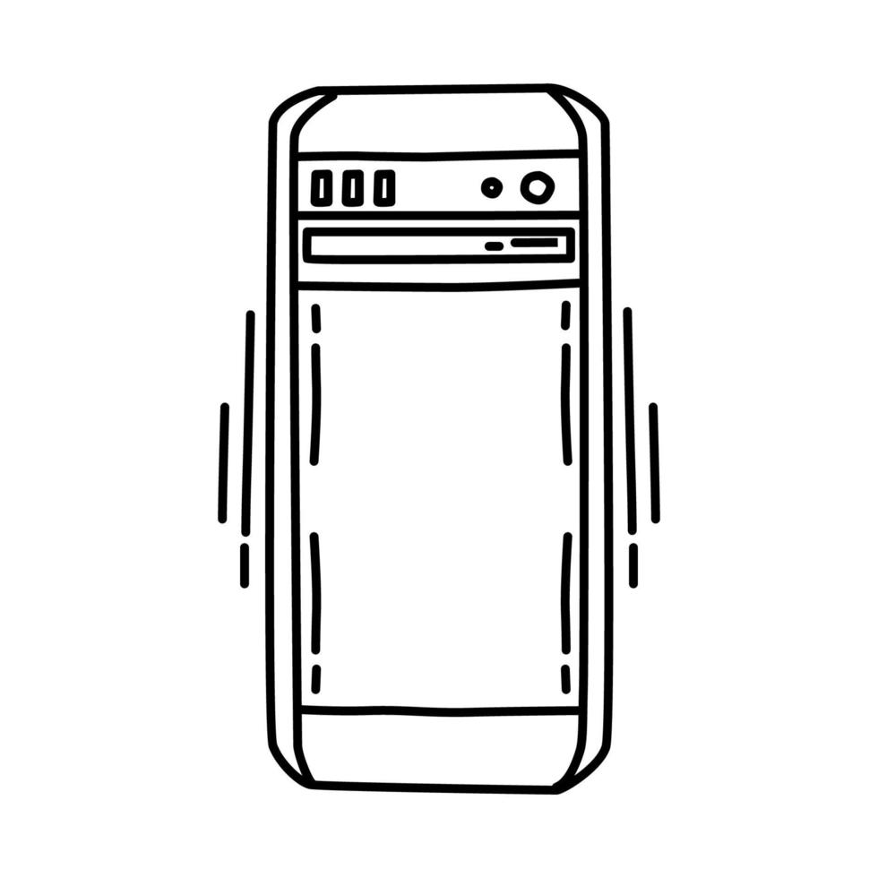 icono de la computadora de la caja. garabato dibujado a mano o estilo de icono de contorno. vector