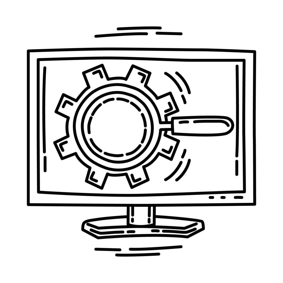 icono de configuración de lupa. garabato dibujado a mano o estilo de icono de contorno. vector