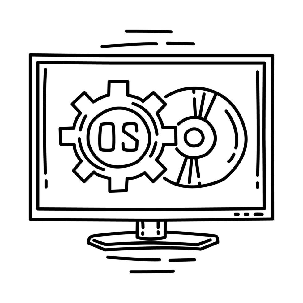 icono de la computadora del sistema operativo. garabato dibujado a mano o estilo de icono de contorno. vector