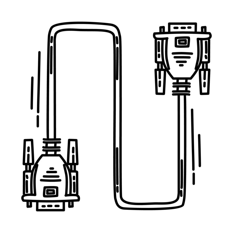 VGA Cable Icon. Doodle Hand Drawn or Outline Icon Style. vector