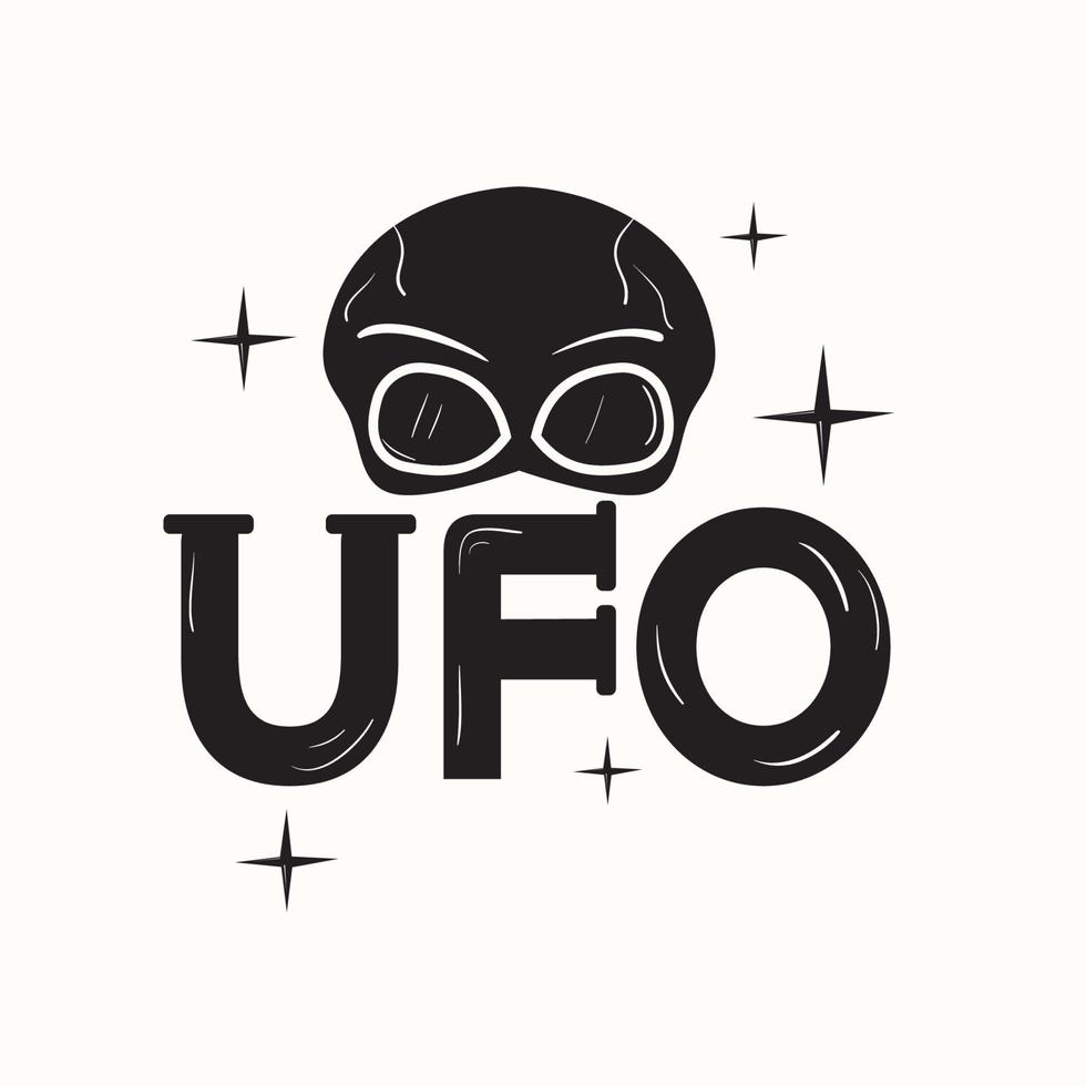 inscripción estilizada ufo cara alienígena en el fondo de letras imagen en blanco y negro sobre un fondo aislado vector