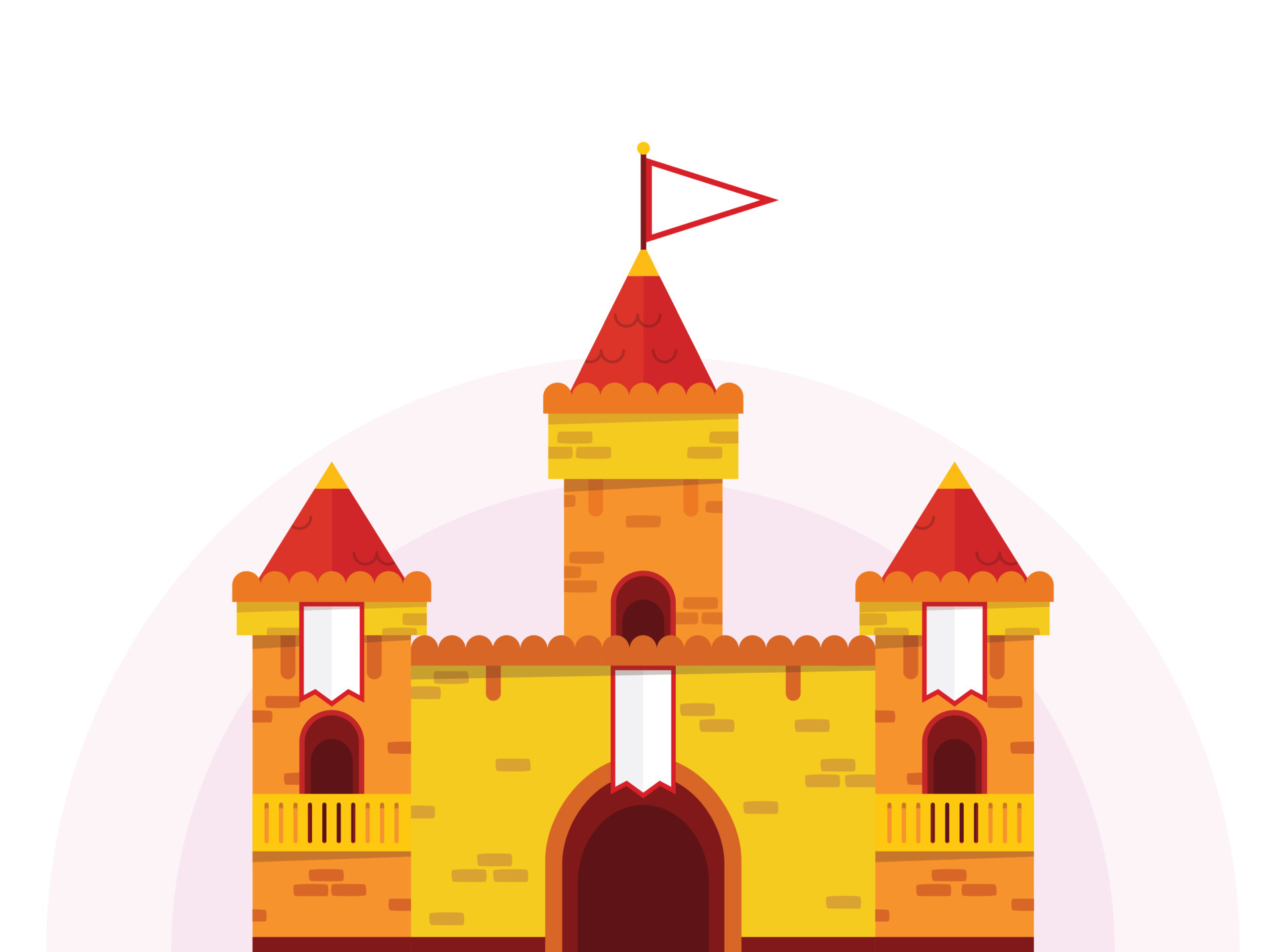 Flat cartoon castle of yellow and red color on isolated ...