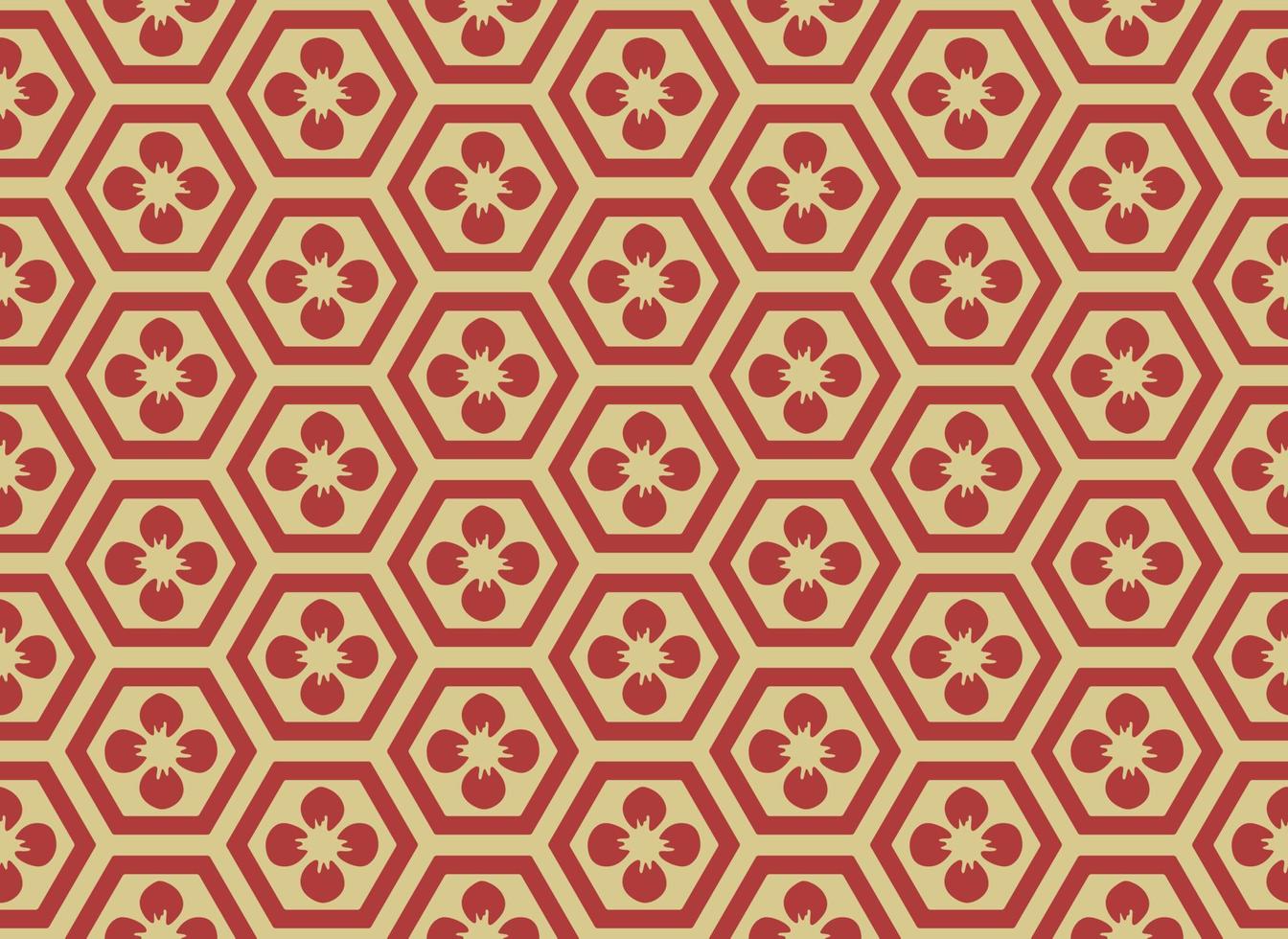 patrón hexagonal asiático tradicional, diseño vectorial de azulejos sin costuras. diseño oriental de inspiración retro, con colores rojo y dorado vector