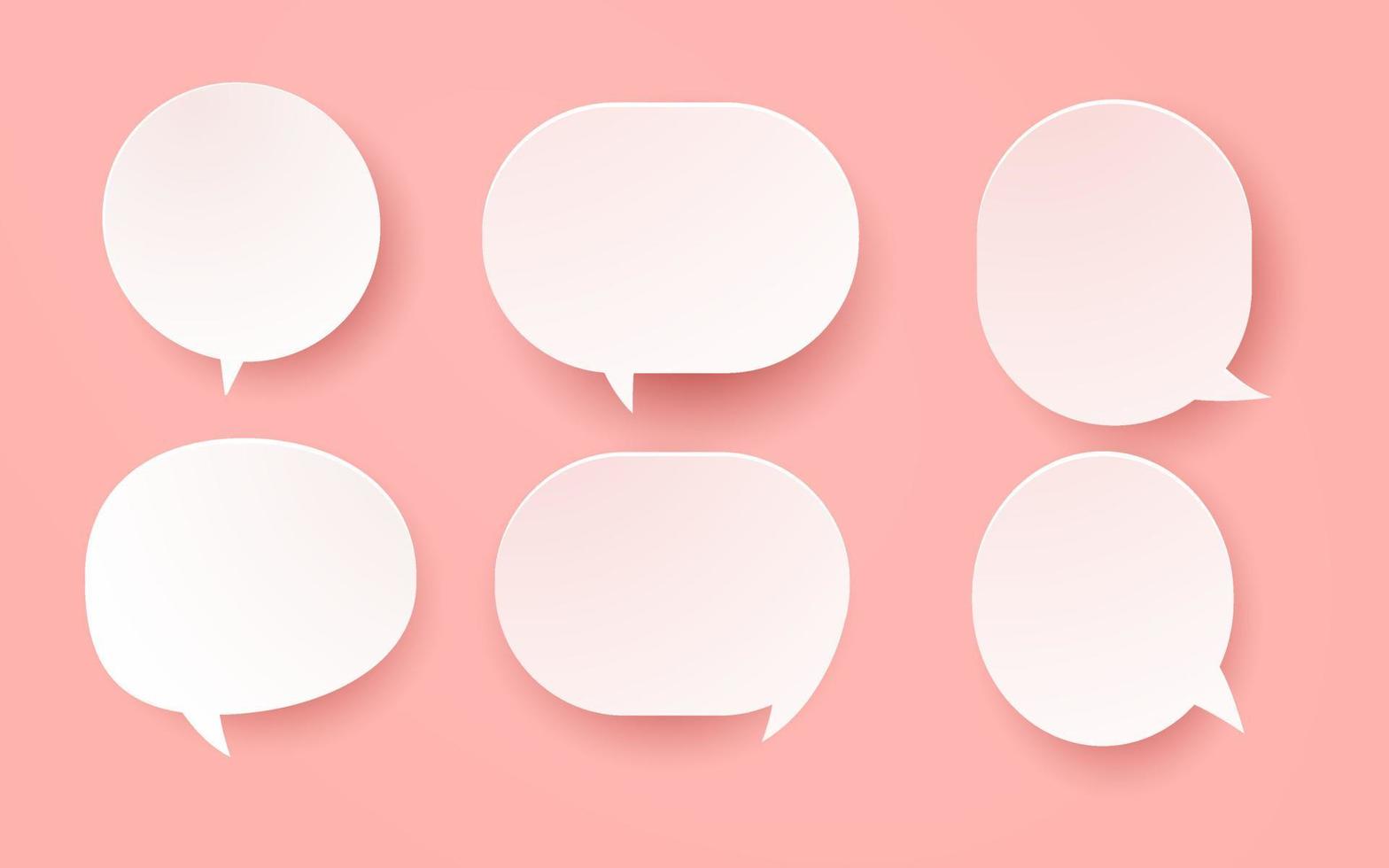 3D bubble chat paper cut style. collection set with pink pastel background vector