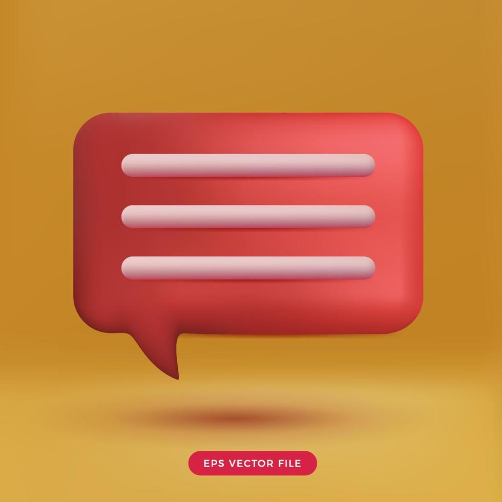 3d red bubble chat communications icon. 3d cartoon mesh render style vector