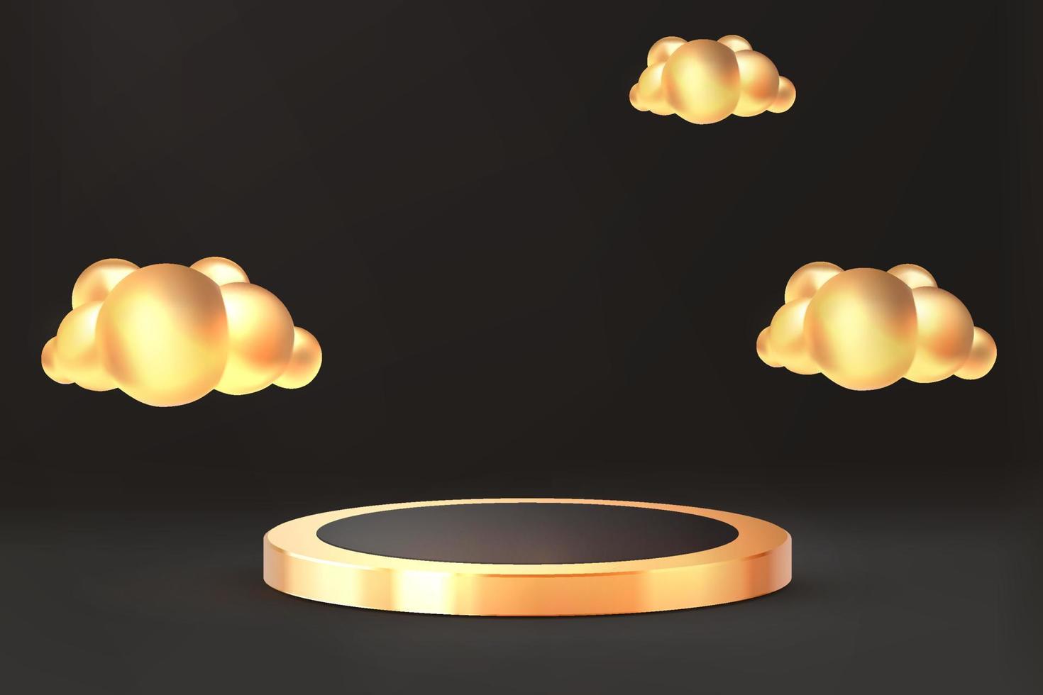 podio de nube dorada realista 3d sobre fondo de escena oscura vector