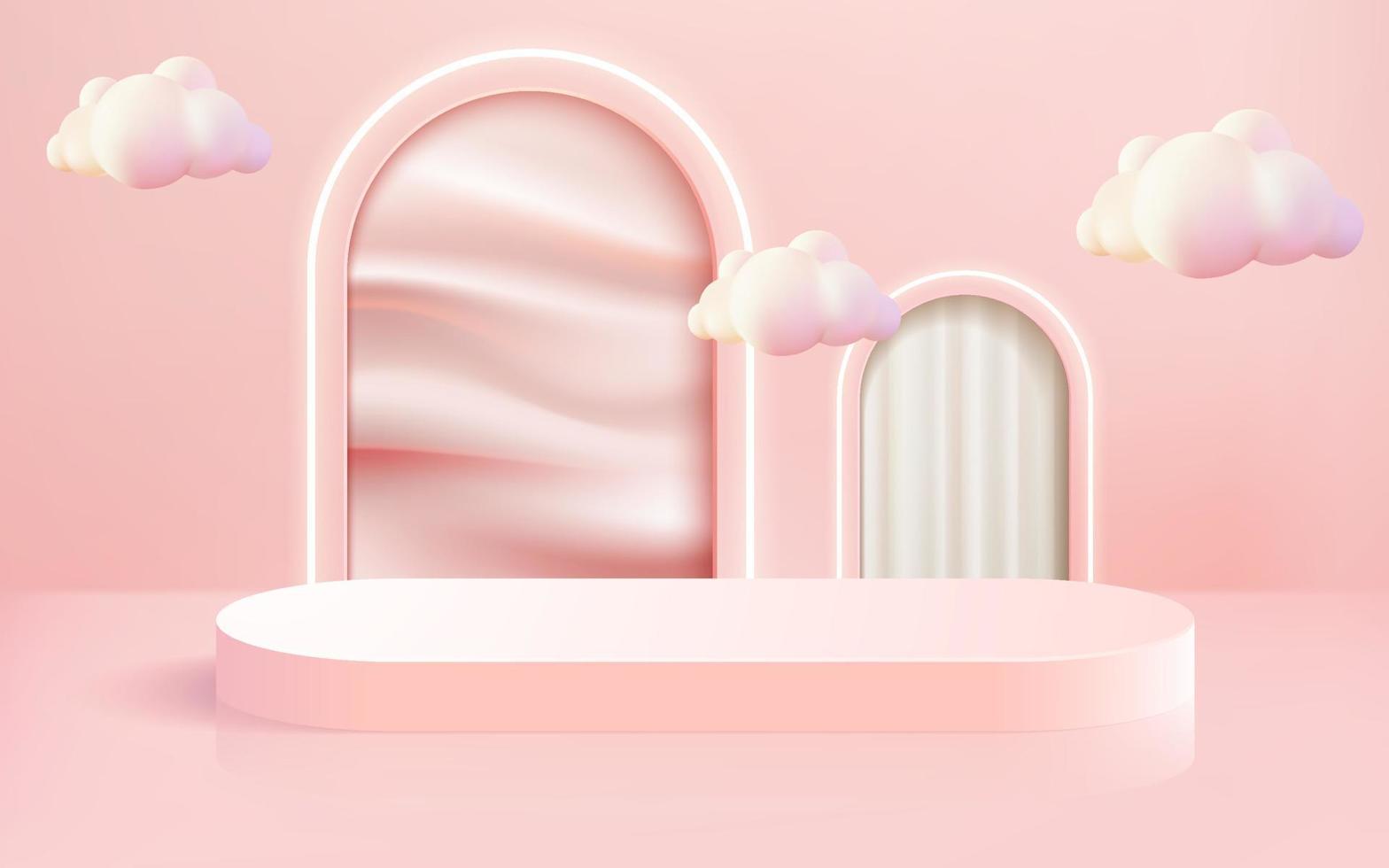 Escena abstracta 3d renderizada lujo rosa podio escaparate blanco rosa fondo ondulado vector