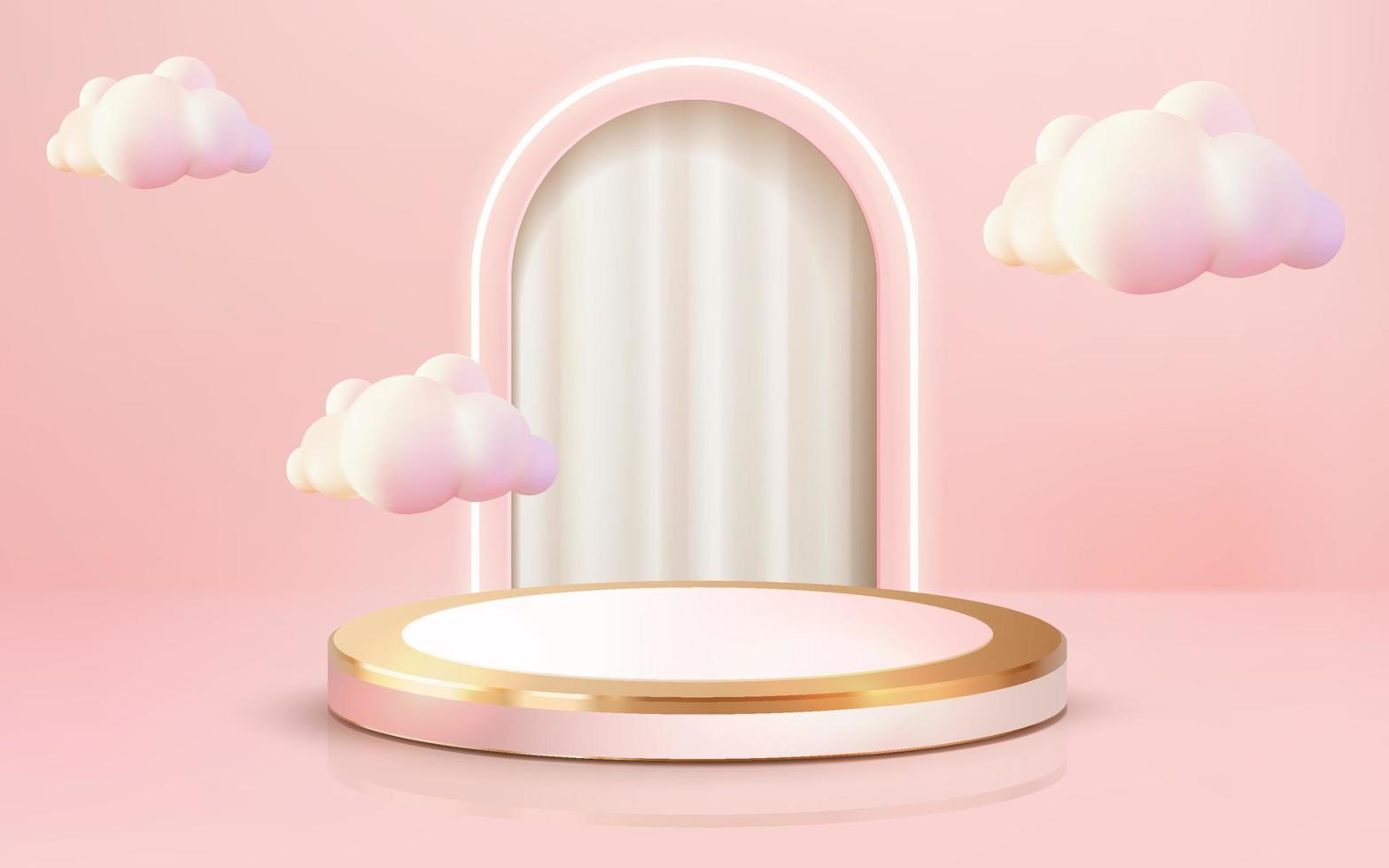 3d rendered luxury pink gold podium showcase and white curtain vector 3d
