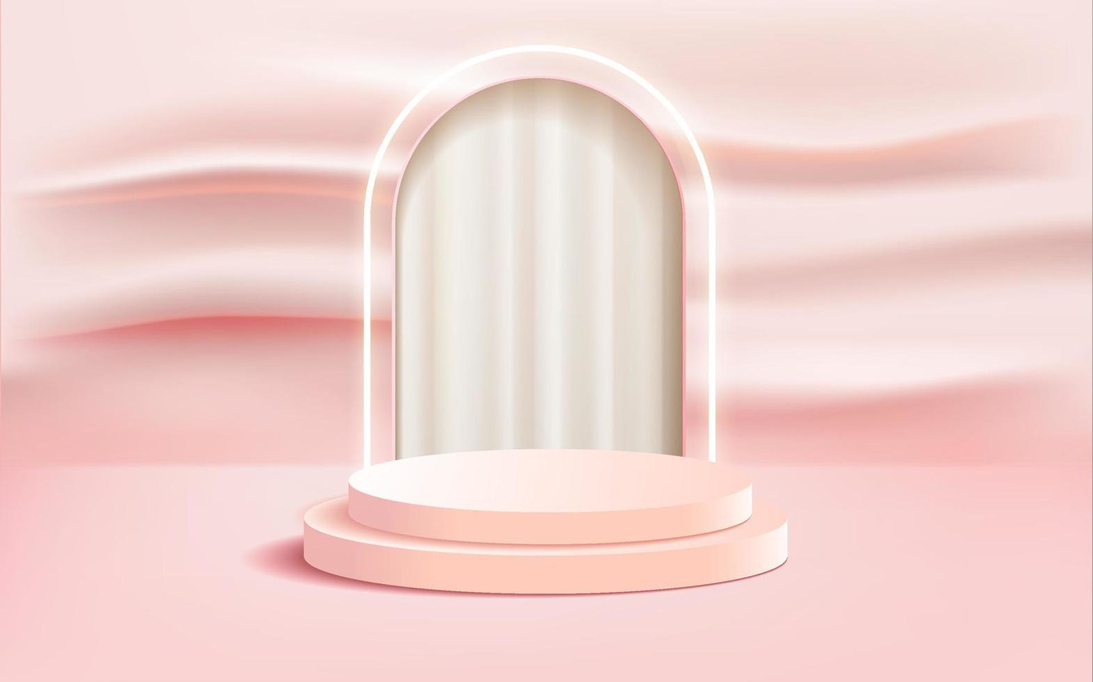 3d abstract scene rendered luxury pink double tier podium showcase pink wavy background vector