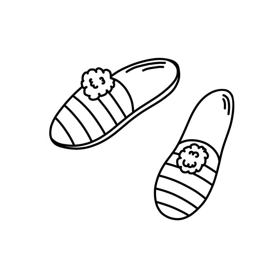 Hand drawn vector illustration of slippers icon in doodle style. Cute illustration of domestic shoes on white background.