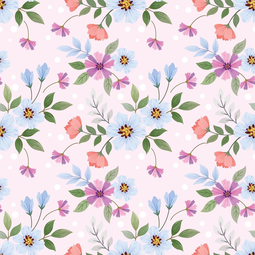 Colorful hand draw flowers seamless pattern. vector