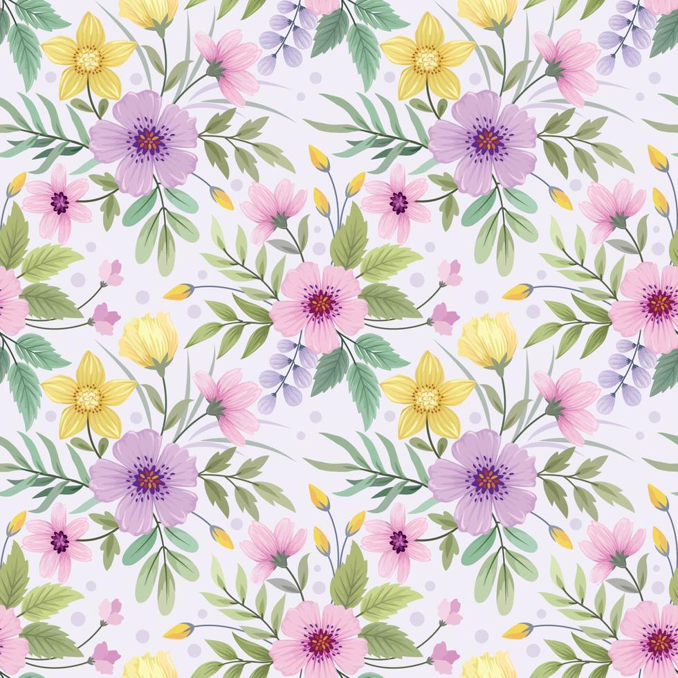 Colorful hand draw flowers seamless pattern. vector