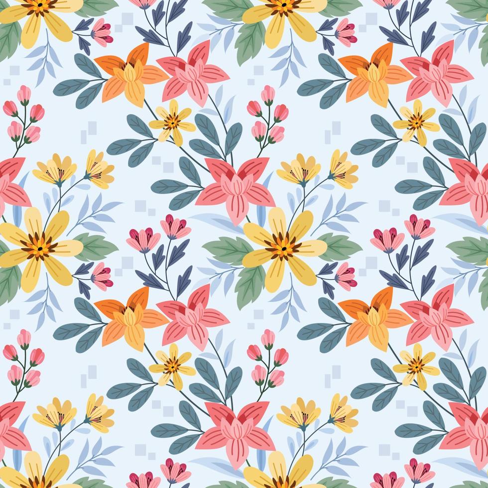 Colorful hand draw flowers seamless pattern. vector