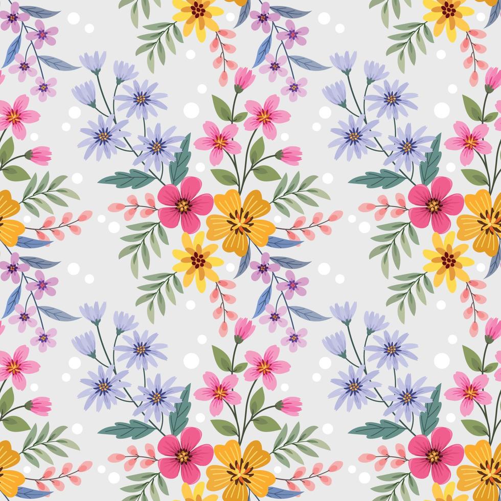 Colorful hand draw flowers seamless pattern. vector