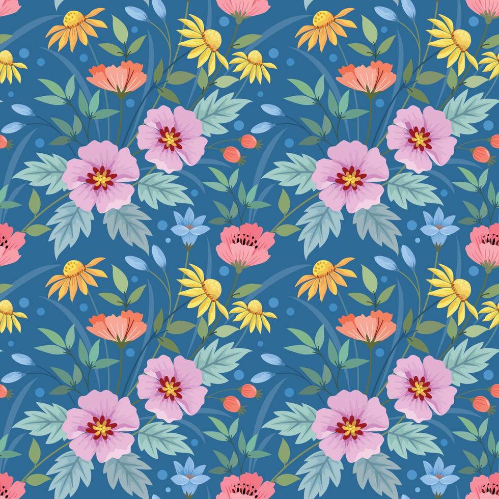 Colorful hand draw flowers seamless pattern. vector