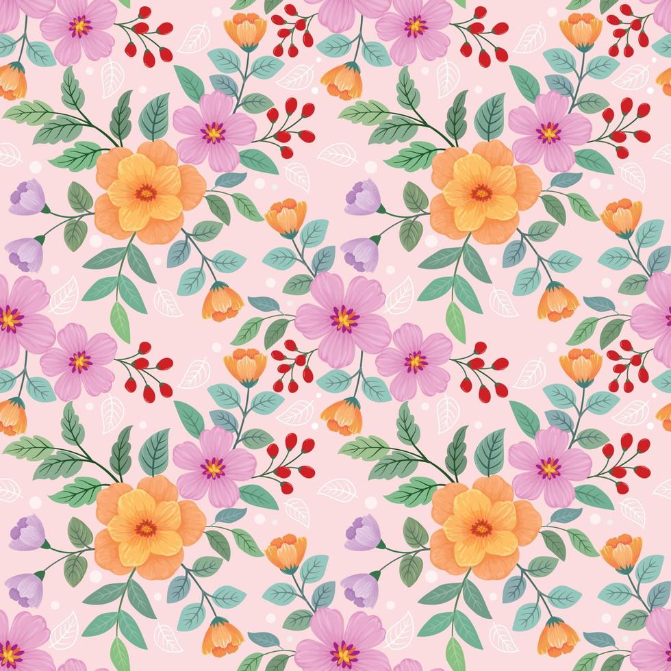 Colorful hand draw flowers seamless pattern. vector