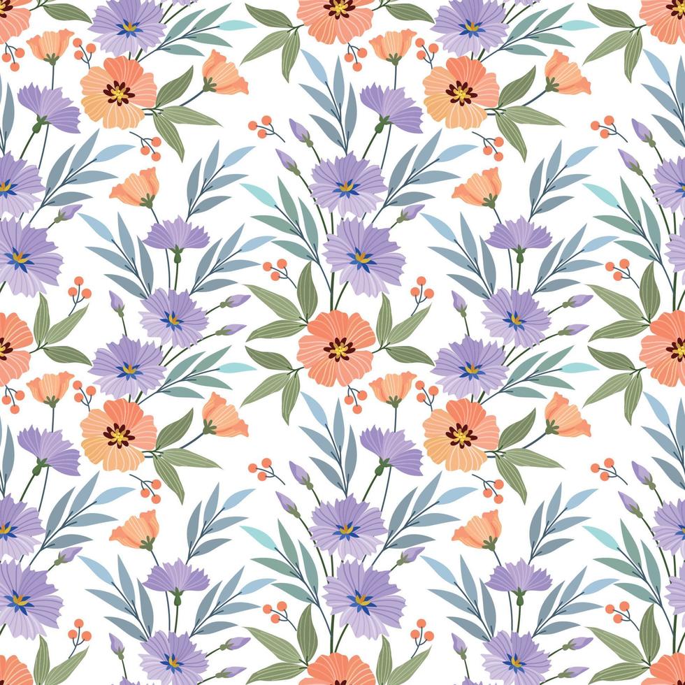 Colorful hand draw flowers seamless pattern. vector