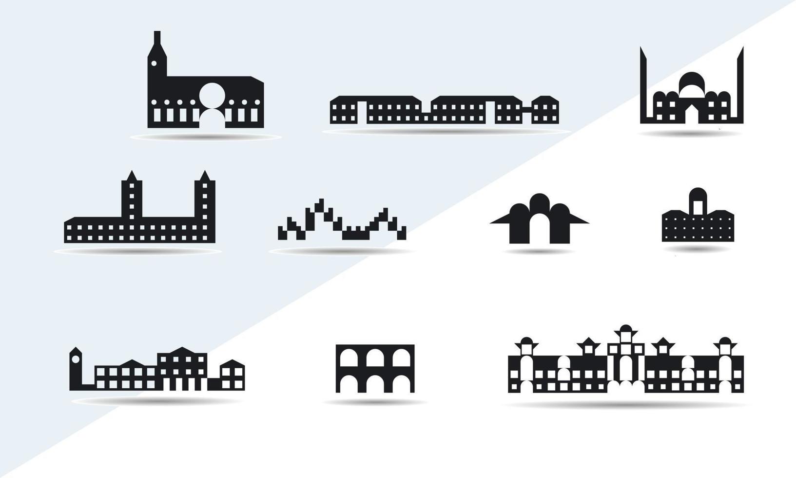 Little City set of houses and residences on a white background, vector template illustration