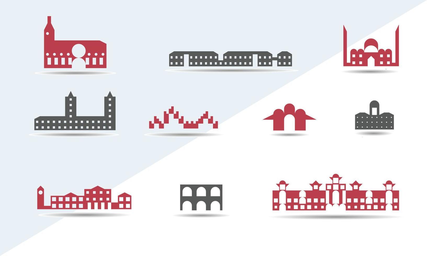 Little City set of houses and residences on a white background, vector template illustration
