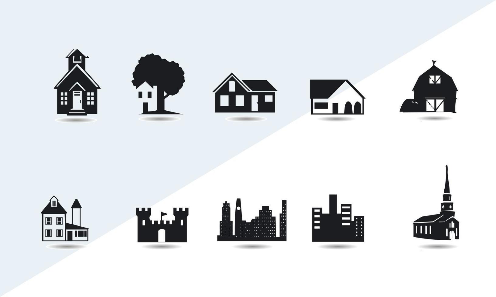 Little City set of houses and residences on a white background, vector template illustration