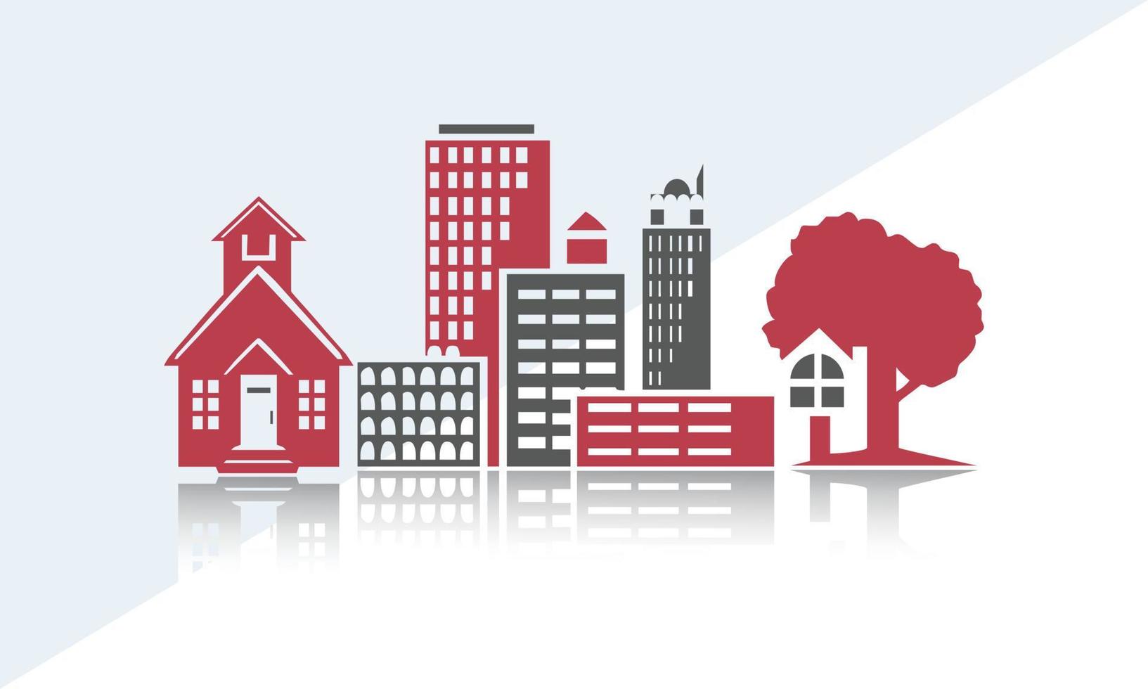 Little City set of houses and residences on a white background, vector template illustration