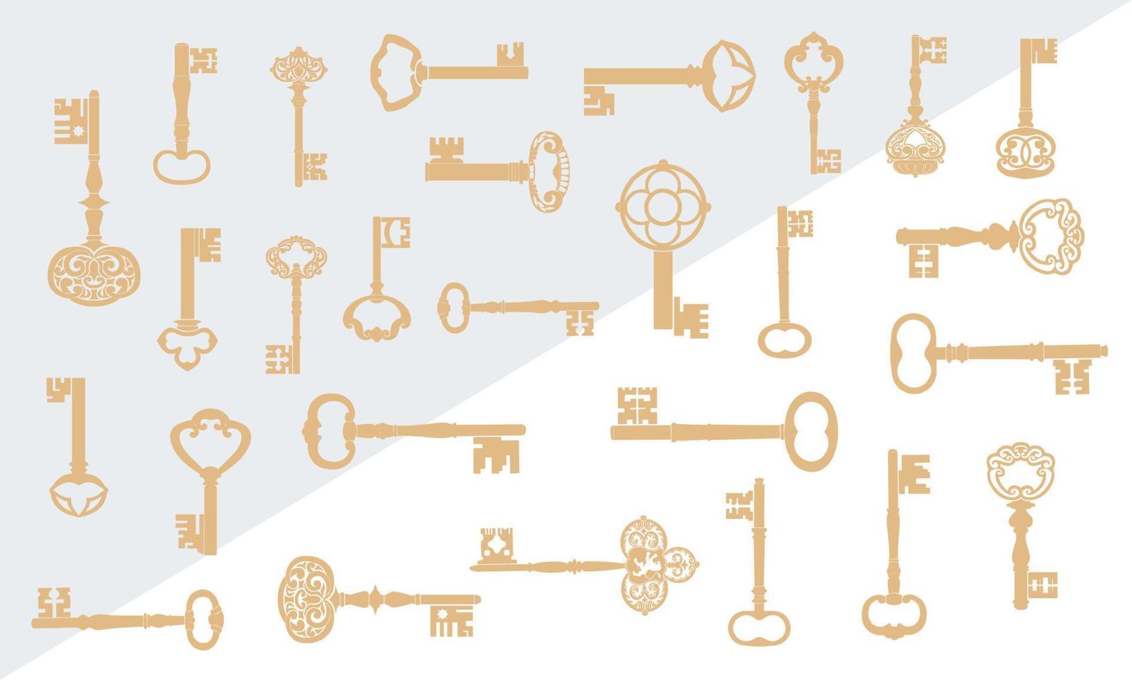 Set of old retro key icons vector template