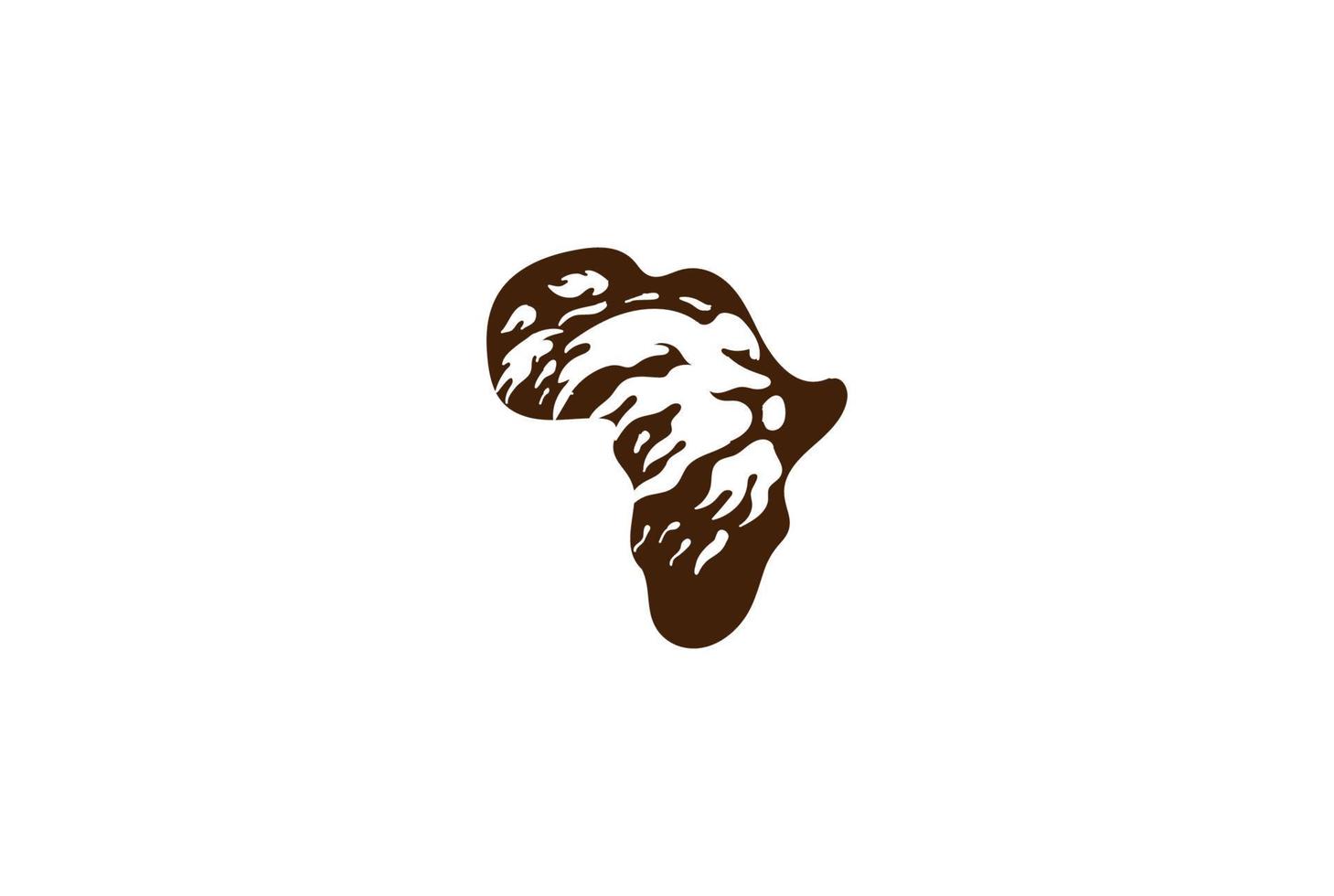 silueta de mapa del continente africano con vector de diseño de logotipo de cara de león